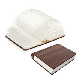 ZBOLE 4.7 Inch Wooden Book Lamp,3 Colors Folding Book Light, Battery Operated Lamp, LED Ambient Lighting, Magnetic Mood Lighting for Home&Library Decor (Walnut)