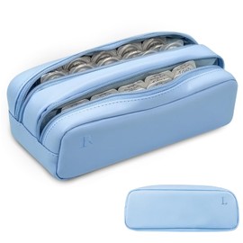 Kezzfpa Portable Daily Contact Lens Organizer Case, Disposable Contact Lens Dispenser, Travel Storage Case with Clearly Labeled R & L, Color Contact Lens Storage Case (Blue)