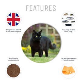 1 x Hunting Black Cat Kitten Pet - Round Coaster Kitchen Student Kids #2604