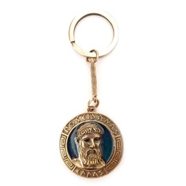 IconsGr Key Ring Ancient Coin Poseidon Shield God Trident Keychain Blue