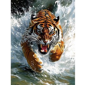 KEYIFA 5D Diamond Art Tiger, DIY Diamond Painting Kits for Adults, Round Full Drill, Tiger Diamonds Dots Mosaic Painting, Crystal Gem Arts Craft for Home Wall Decor 12x16 in