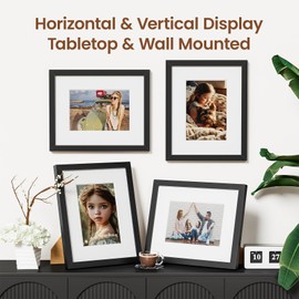 Heimlove 8x10 Picture Frames with Mat to Display 5x7 Picture,Plastic Black Photo Frame for Poster,Diploma,Certificate and Document with Tabletop and Wall Decor