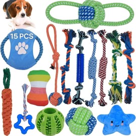 RUISTLI Juguetes para Perro 15 Piezas,Perros Accesorios Interactivo,Juguetes para Perros Ansiosos con Mordedera y Peluches,Ricos Juguetes para Perro Grande Cachorros,Cosas para Perros Seguro