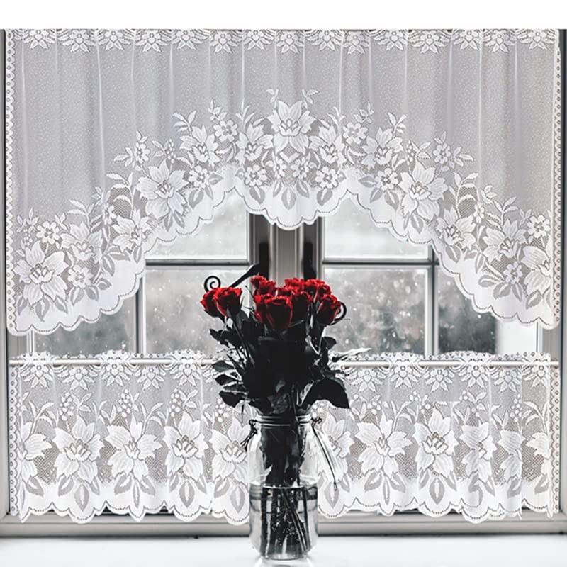 AIMALL 2PCS/Set White Lace Kitchen Home Window Cafe Curtain w