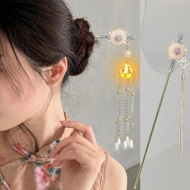Chinese Hair Accessories Hair Stick, Lantern Light Tassel Hairpins Coiled Hair Vintage Hair Bun Hair Pin for Women Girls