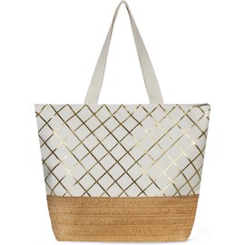 normani Large Shoulder Bag, Beach Bag, Shopper with Zip and Inner Pocket, XL Women's Bag, 20 Litres, White