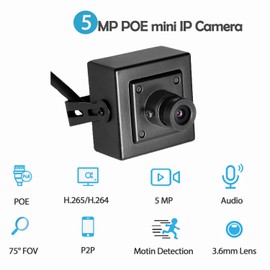 REVODATA 5MP Mini Security Indoor POE IP Camera built in Microphone, Audio Mini Size 3.6mm Lens 80° Remote Viewing P2P Audio CCTV Video IP Camera, H.265 Motion Detection (I706-P-Audio-HS)