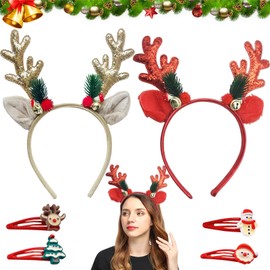 SOETDERT Christmas Headband, Pack of 2 Glitter Christmas Headbands, Reindeer Antlers Headpiece, Hair Band, Christmas Party Accessory Gifts for Adults Children