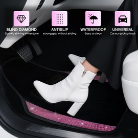 Crystal Bling Diamond Car Floor Mats, Shining Rhinestone Carpet Sparkly Glitter with Anti-Slip PVC Heel Pad Waterproof Universal Fit Automotive SUV,Sedan,Van,Women Gifts 4pcs (Pink Diamond)