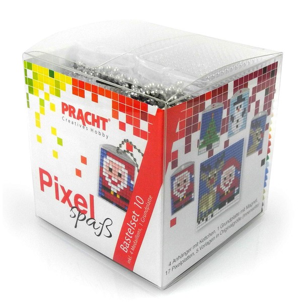Pracht Creatives Hobby Pixel P90018-63501 Divertente set artigianale 10 per bambini, semplice sistema a innesto con piccole pietre in bioplastica creare 4 portachiavi (medaglioni)