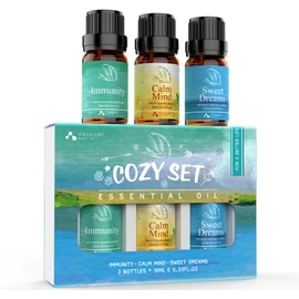 ASAKUKI Top3 Blends Essential Oils Cozy Set Theraputic Grade Aromatherapy Oils for Sleep, Anxiety & Stress Relief, Immune Defence, Muscle Relief for Diffusers Humidifiers Massage, 10ml