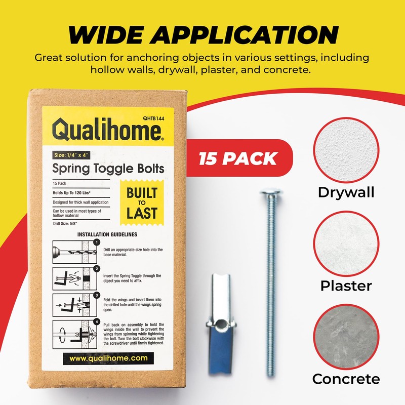 Spring Toggle Bolt Anchors 1/4" x 4" 15 Pack