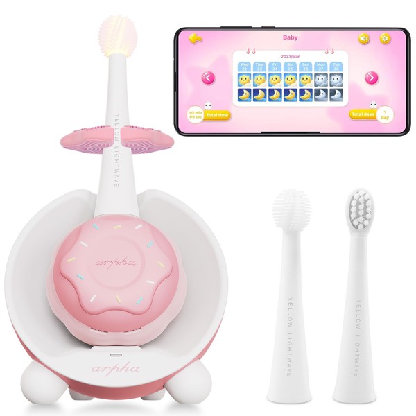 Cepillos de dientes eléctricos para niños, música, rosa, 1+2