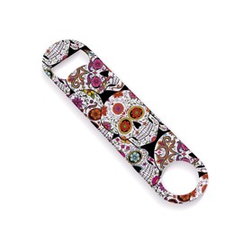 Stainless Steel Bottle Opener Flat Bottle Opener Durable Beer Bottle Opener for Home Kitchen Bar Restaurant Party 7 inches (Skull Flower)