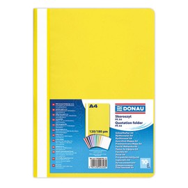 DONAU 1702001PL-11 Plastic File Folder A4 Yellow / Plastic Folder Made of Eco PP Film 120/180 µm with Transparent Cover / for Office and School / Capacity Approx. 200 Sheets | Pack of 10