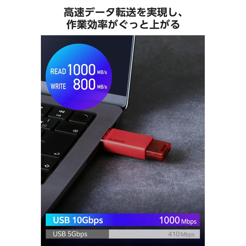Elecom ESD-ESK1000GRD External SSD USB 10Gbps Retractable Auto Shutter Connector