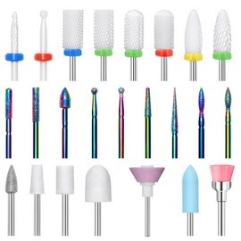 24Pcs Nail Drill Bits Set, 3/32 Inch Professional Bits for Brand Electric Nail Drill, With Durable Tungsten Steel Diamond Material Bits, for Acrylic Gel Nail Tech Manicure Pedicure, Home Salon