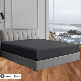 400 Thread Count 100% Cotton King Fitted Sheet, Long - Staple Combed Pure Natural Cotton Sheet, Soft & Silky Sateen Weave (Dark Grey,King Fitted)