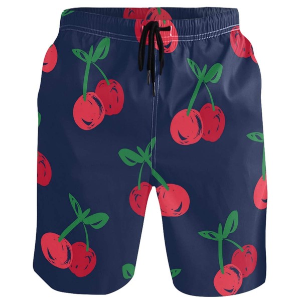 visesunny Red Cherry Pattern Summer Men's Swim Trunks Quick Dry
