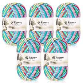 Reessy 225g Knitting Wool Acrylic Yarn Crochet Yarn Set, Super Soft 5 Ply Wool for Crochet Knitting and Crafts, 5 x 45g Crochet Yarn for Amigurumi Projects Handcrafts-Purple Green Yellow