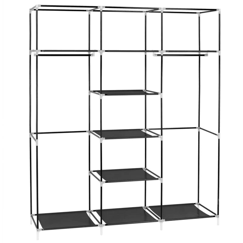 Portable Double Rod Storage Organizer 69\" Non-Woven Fabric Closet Wardrobe