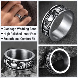 Male Female Claddagh Wedding Band Ring Irish Eternity Love Jewelry Birthday Gift for Father Husband Large Size 14