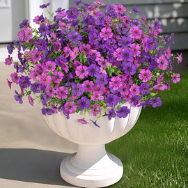 Artificial Fake Plants Flowers for Outdoor Spring Summer Decor, 12 Bundles Faux Silk Daisy for Planter Pot Colorful UV Resistant Look Real for Front Door Porch Patio Outside Yard(Light Purple)