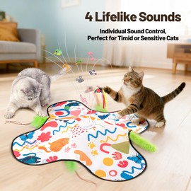 Pitycbo Interactive Cat Toys, Automatic Hide and Seek Cat Toys for Indoor Cats with 4 Lifelike Sounds, Touch Activated, Motorized Wand Feather, and Moving Butterfly for Bored Adult Kitten Cats