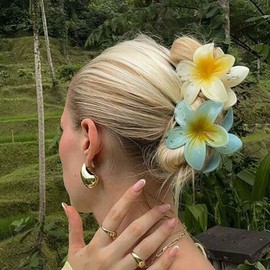 Andelaisi Flower Claw Clips Large Flower Hawaiian Plumeria Barrette Hawaiian Floral Strong Hold Hair Jaw Clips Headdress for Women