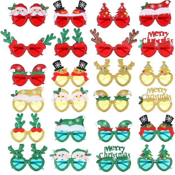 24 Gafas de Sol Navideñas con Purpurina Gafas de Árbol de Navidad de Novedad Gafas para Decoración Anteojos de Disfraces para Cabina de Fotos Favores de Fiesta de Navidad