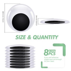 TOAOB 8pcs Large Googly Wiggle Eyes with Self Adhesive 3.1 Inch Giant Plastic White Sticker Eyes for DIY Crafts Scrapbooking Decoration