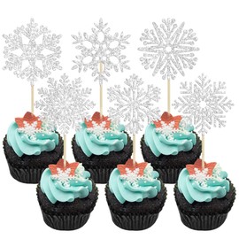 36 piezas de adornos de copos de nieve para magdalenas congeladas, para fiestas temáticas de invierno, Navidad, baby shower, bodas, suministros de decoración de invierno con temática de maravillas para cupcakes