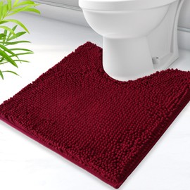 AINAHYVA Toilet Rugs U-Shaped,Super Absorbent Chenille Bathroom Rugs and Strong PVC Non-Slip Backing for Toilets Rug Set,Machine Washable,Bath Mats for Bathrooms,20"x 20",Burgundy