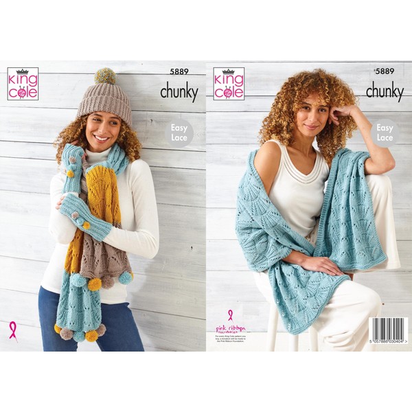 King Cole Ladies Chunky Knitting Pattern Easy Lace Wrap Scarf