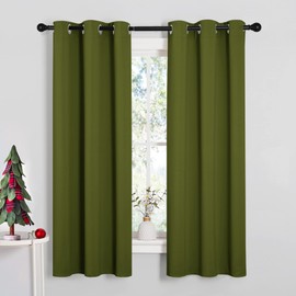 NICETOWN Kitchen Curtain Panels Blackout Draperies, Thermal Insulated Solid Grommet Blackout Curtains/Drapes for Christmas Window Decoration (1 Pair, 34 by 63 inches, Olive Green)