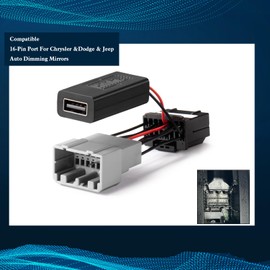 Hifihia Dashcam Power Adapter (16-Pin Type B) Compatible with Jeep Dodge 10-17 Caravan, 11-12 RAM 1500 2500 3500. Built-in USB Power Source, Connects to Rear View Mirror Plug