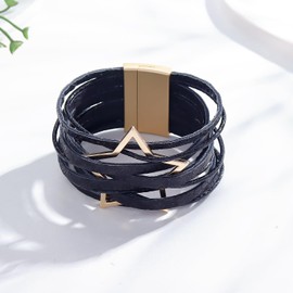Multilayer Wrap Leather Bracelets Star Modern Boho Bracelets Layered Leather Bracelets for Women Bohemian Cuff Bracelets Silver Black Blue Bracelets for Girls
