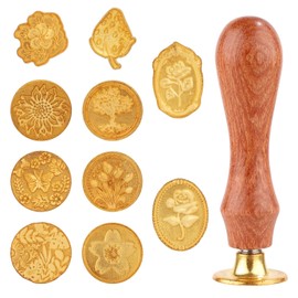 10 - Piece Wax Seal Stamp Kit Featuring a Wooden - Handled Wax Seal Stamp Set with Various Patterns for Decorative Use on Letters, Greeting Cards, and Presents (Gold)