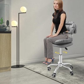 WUPYI Swivel Stool with Wheel,Rolling Stool with Backrest,Height-Adjustable Swivel Chair for Work Salon SPA Massage,Thickened Seat Cushion