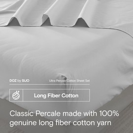 DOZ 100% Long Staple Cotton Sheet Sets, Classic Crisp Percale Weave, Breathable, Matte Finish, Hotel Style, Durable, 4pc – 2 Pillowcases 1 Fitted 1 Flat (Dove, Full)