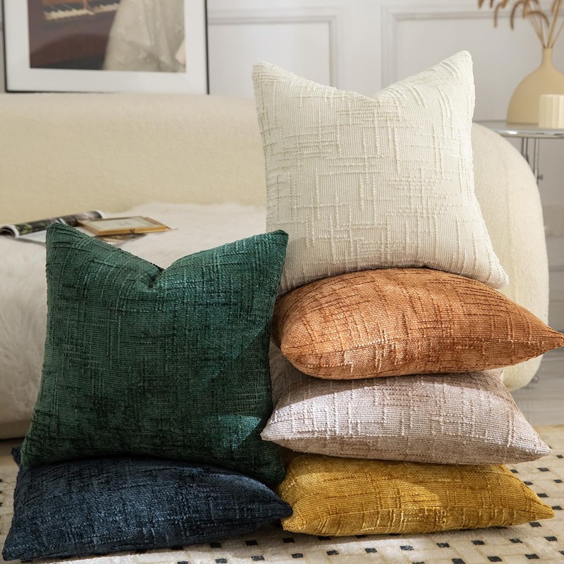MANDIOO Pack of 2 Soft Chenille Textured Throw Pillow Covers