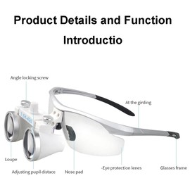 Dental Surgical Loupe Safety Goggle Sport Frame 3.5X 420mm(White Silver)