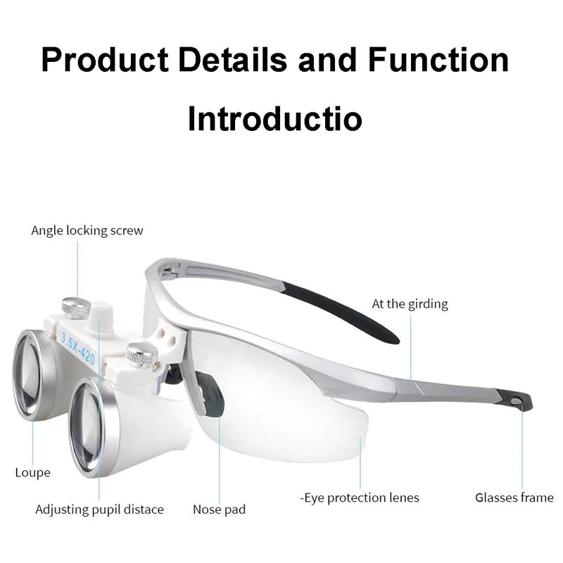 Dental Surgical Loupe Safety Goggle Sport Frame 3.5X 420mm(White Silver)