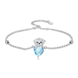 LONAGO Dog Birthstone Bracelet Maltese Dog Link Bracelet Gift for Women (March)