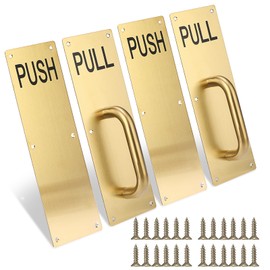 Sumnacon 2 Set 12" Stainess Steel Door Handle Pull & Push Plate - Heavy Dutyr Gold Gate Handle Bar for Home/Office/Warehouse/Public,Suitable of Wooden/Composite Door with Screws,Brushed,Gold