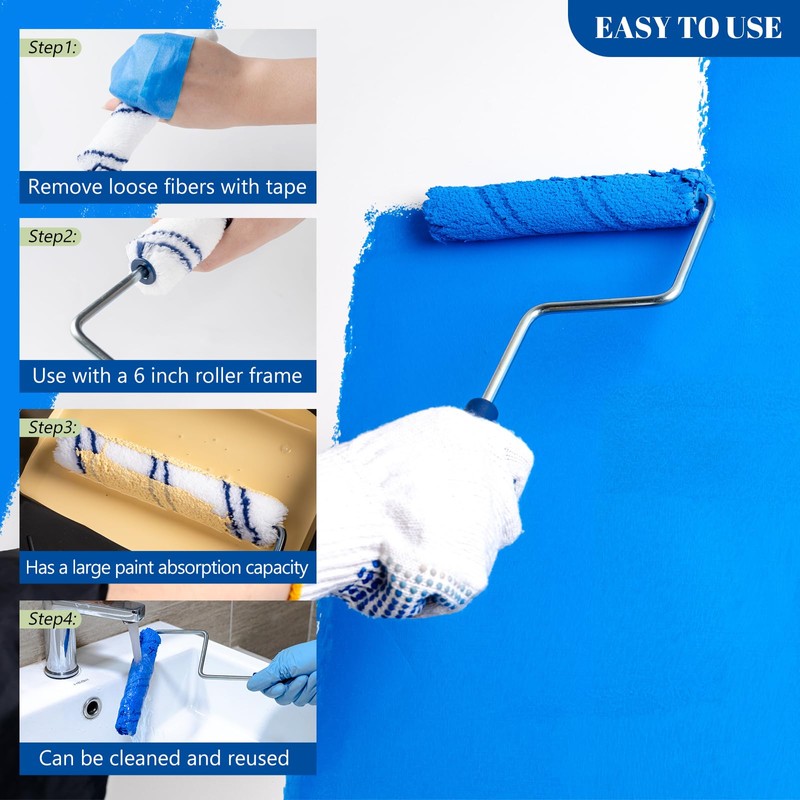 HUIROOWL 10Pcs 6 Inch Paint Rollers, Microfiber Paint Roller Covers