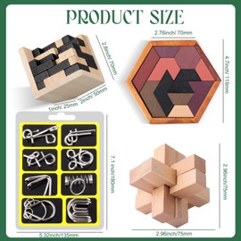 Yilloog 11 Pcs Brain Teaser Puzzles for Games Educational Toys Wooden and Metal Puzzles 3D Puzzles Unlock Interlock IQ Puzzles Box for Adults Challenge Gifts(B Style)