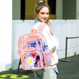 UFNDC 3PCS Clear Backpack Heavy Duty, See Through Sequins School Bag for Girls, Pink Transparent Bookbag for Women