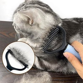 2-Sided Dematting & Deshedding Comb for Dogs & Cats – Undercoat Detangler Brush for Shedding, Matted Hair & Fur Remover Tool, Ergonomic Handle for Stress-Free Pet Grooming (Grey)