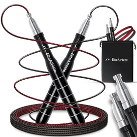 EliteAthlete Adult Skipping Rope - Speed Rope with Replacement Rope - Professional Ball Bearing - Skipping Rope - Jump Rope - Fitness Crossfit Boxing - Skipping Rope Adult Includes Rope Protector +